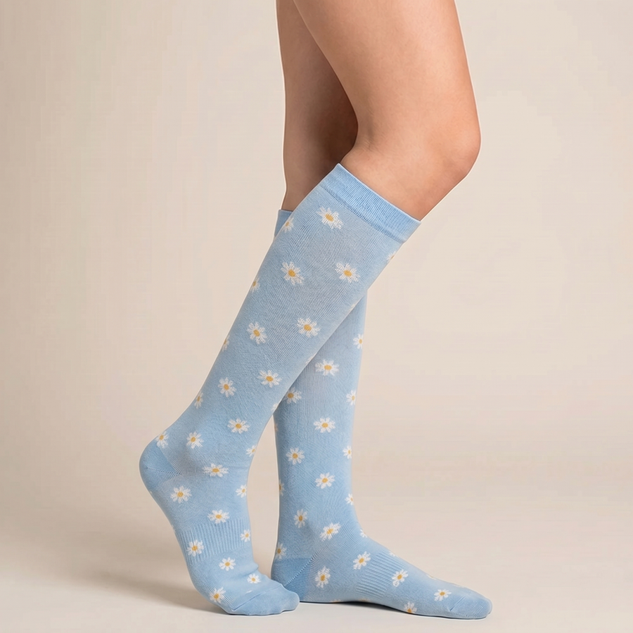 Light Blue/Flowers | Daily Relief Compression Socks